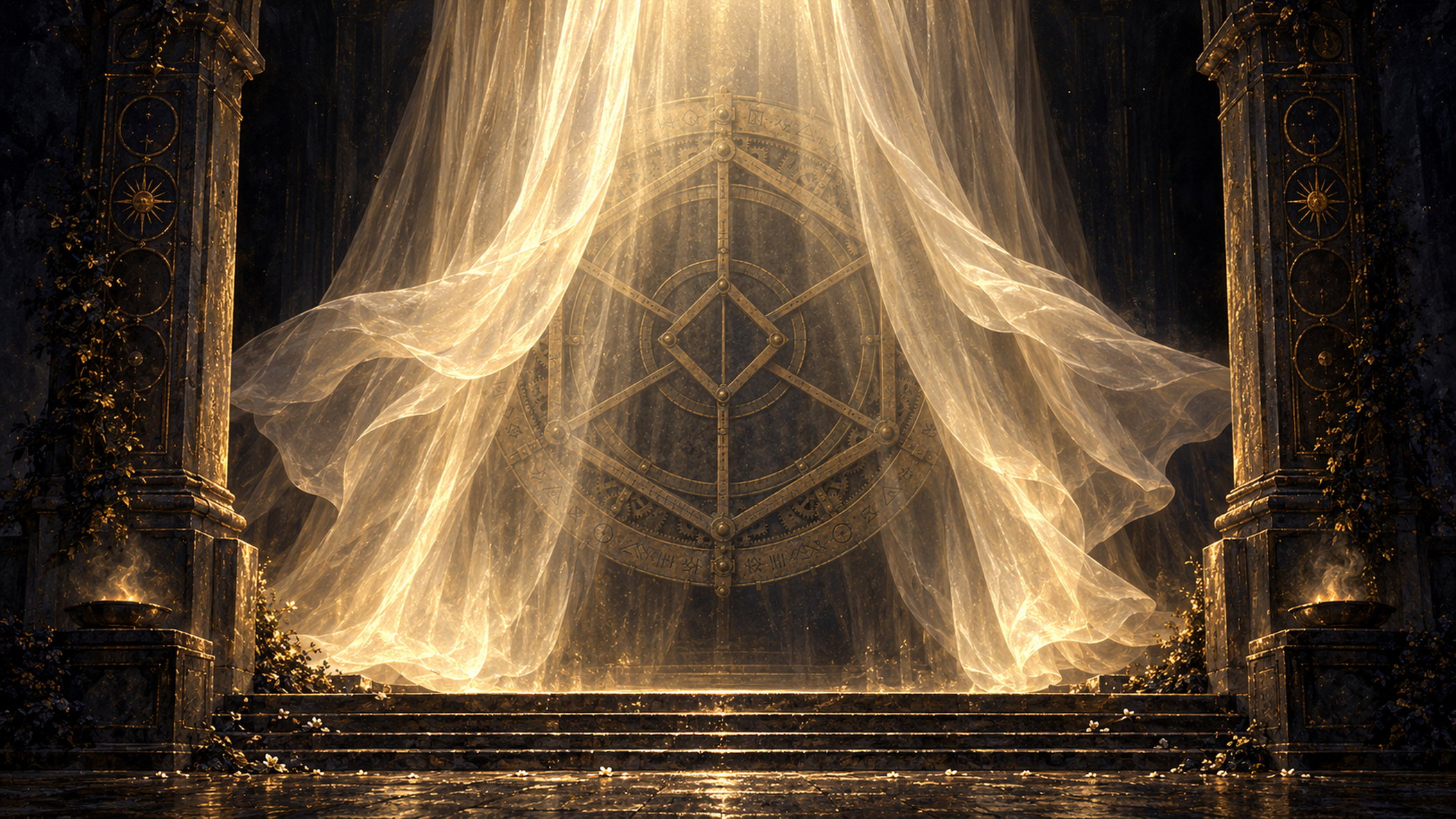 Un voile de lumière tendu entre deux colonnes