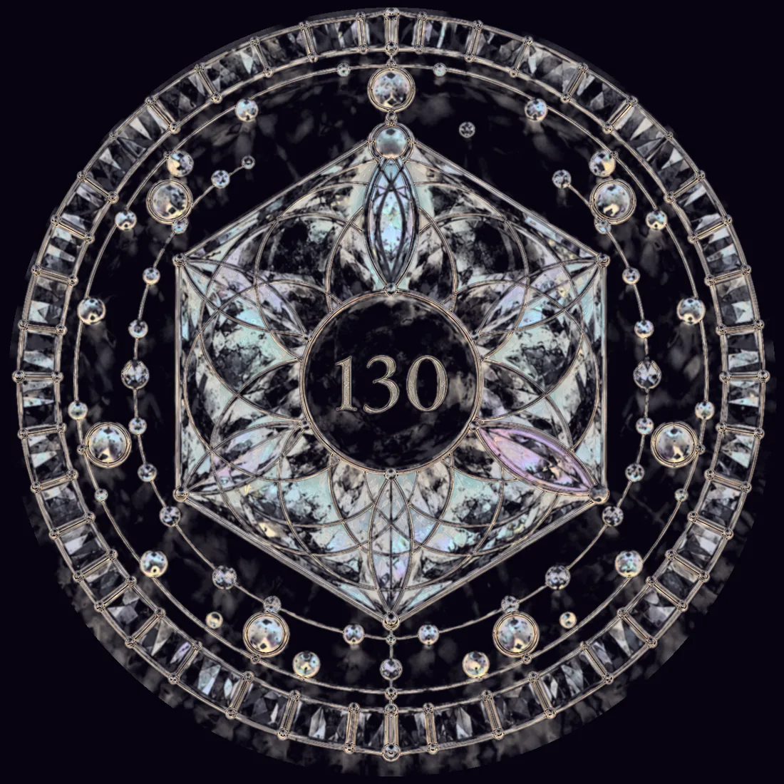Le Sceau 130 déployé en mandala, cristal et opale